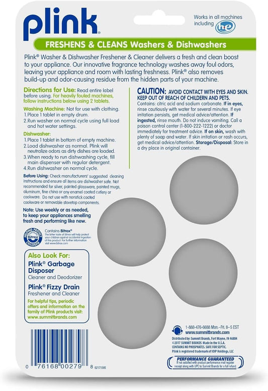 Plink-9024 Summit Brands Washer And Dishwasher Freshener Cleaner, 4 Tabs, Yellow, 1 Count (Pack Of 8)