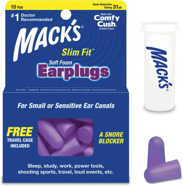 Mack'S Slim Fit Soft Foam Earplugs, 10 Pair - Small Ear Plugs For Sleeping, Snoring, Traveling, Concerts, Shooting Sports & Power Tools | Made In Usa