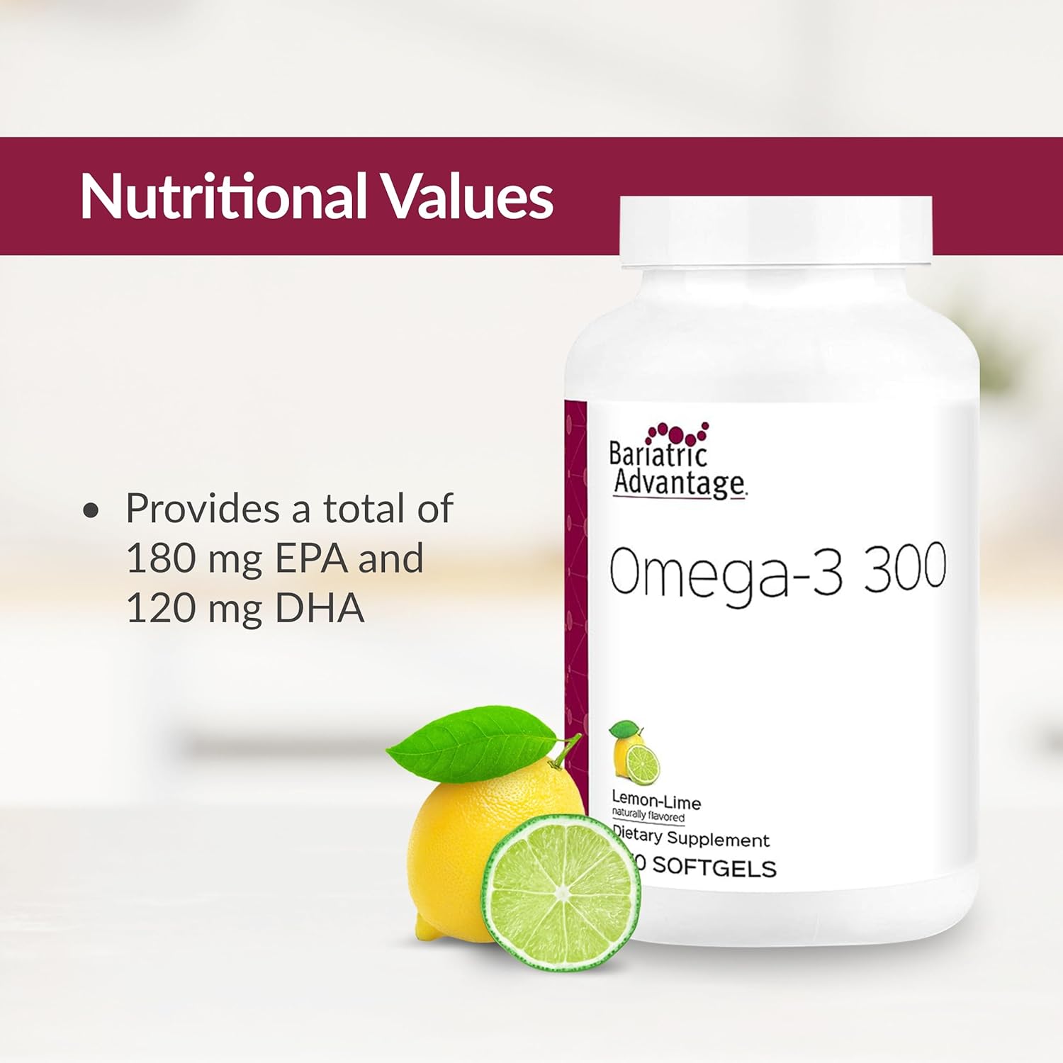 Bariatric Advantage Omega-3 300 Epa Dha Fish Oil Capsules, Concentrated Source Of Fatty Acids From Sustainably Sourced Cold Water Fish - Lemon Lime, 270 Softgels : Health & Household