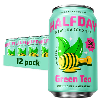 Halfday Prebiotic Green Tea With Honey & Ginseng, Supports Digestive & Gut Health, 6G Plant Fiber & Prebiotics, Low Sugar, 30 Calories, Natural Caffeine, Gluten Free, 12 Fl Oz (12 Pack) Packaging May Vary