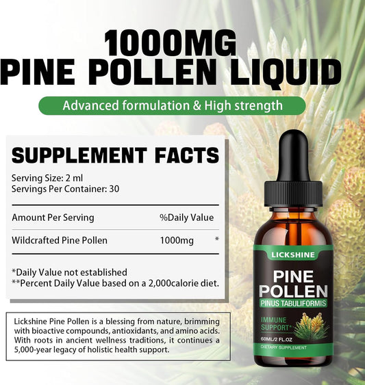 1 Pack Pine Pollen Tincture - Organic Pine Pollen Powder Liquid Drops Extract For Immune Support, Sugar Free Natural Herbal Supplement - Vegan Pine Pollen Drops 2 Fl.Oz