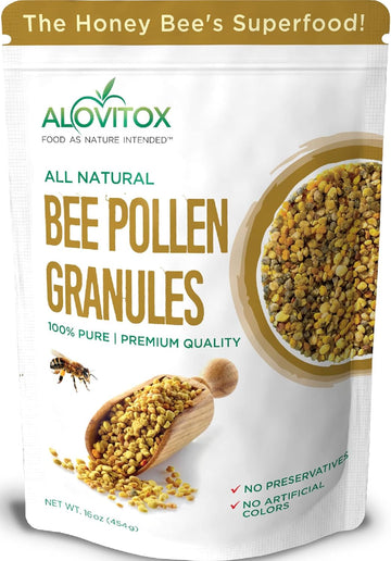 Alovitox Bee Pollen Granules 8 Oz | 100% Pure, Organic Bee Pollen For Bearded Dragons | Superfood Packed Bee Pollen Organic With Antioxidant, Protein, Vitamin & More | Nutritional Yeast & Gluten Free