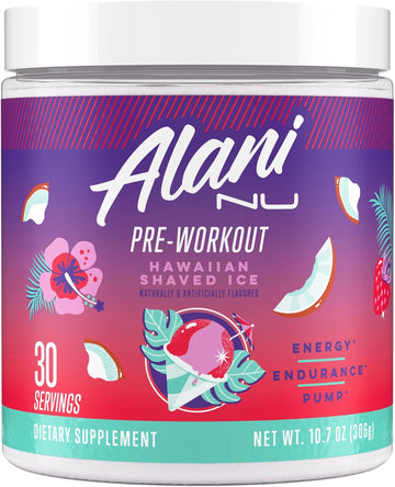 Alani Nu Pre Workout Powder Hawaiian Shaved Ice, Amino Energy Boost, Endurance Supplement, Sugar Free, 200Mg Caffeine, L-Theanine, Beta-Alanine, L-Citrulline, 30 Servings