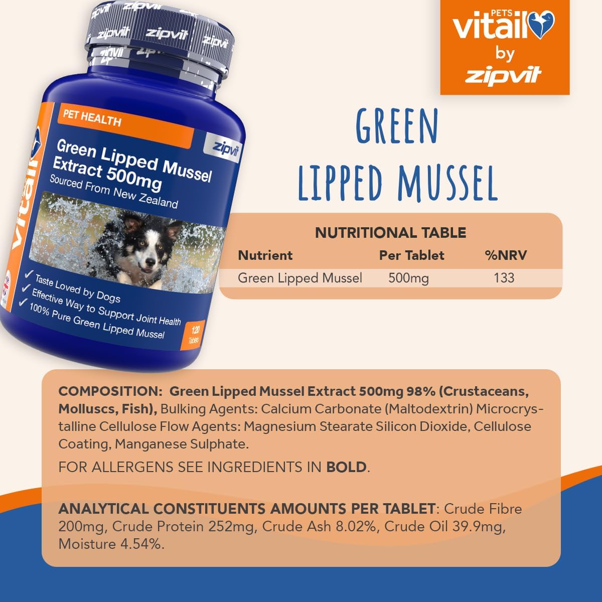 Green Lipped Mussel for Dogs, 500mg. 120 Tablets. Formulated for Your Dogs Health and Vitality. : Amazon.co.uk: Pet Supplies
