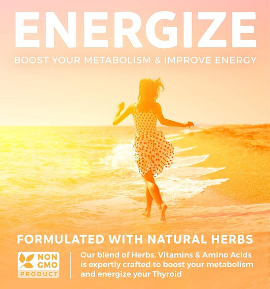 Thyroid Support With Iodine  (Non-Gmo) Improve Your Energy - Ashwagandha Root, Zinc, Selenium, Vitamin B12 Complex - Thyroid Health Supplement For Women And For Men