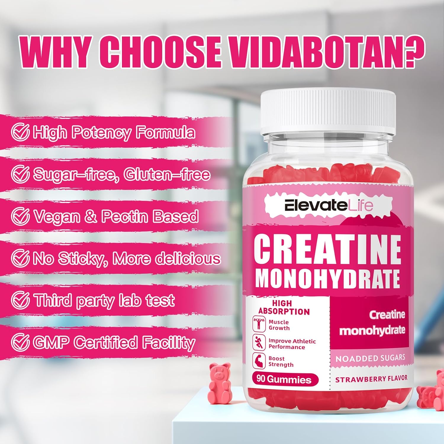 Elevatelife Creatine Monohydrate Gummies 5000Mg For Men & Women, Chewables Creatine Monohydrate For Muscle Strength, Muscle Builder, Energy Boost, Pre-Workout Supplement-90 Pineapple Gummies : Health & Household