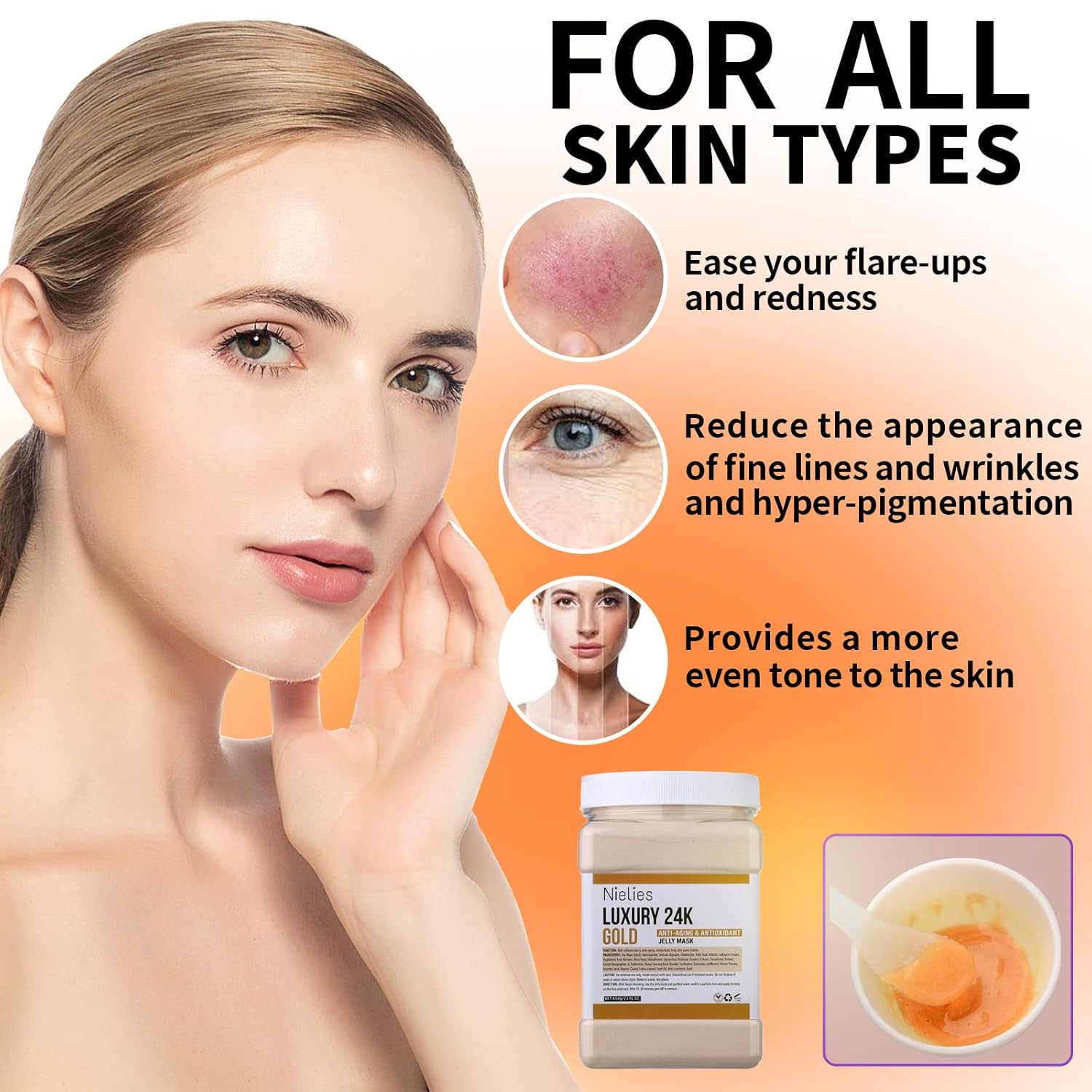 Nielies Jelly Face Mask For Facials | Bundle Of 24K Gold & Turemic + Hyaluronic Acid Hydrating And Nourishing Hydrojelly Masks | Vajacial : Beauty & Personal Care