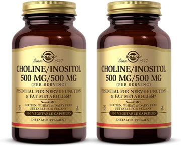 Solgar Choline/Inositol 500 Mg/500 Mg - 100 Vegetable Capsules, Pack Of 2 - Non-Gmo, Vegan, Kosher, Gluten Free, Dairy Free - 100 Total Servings