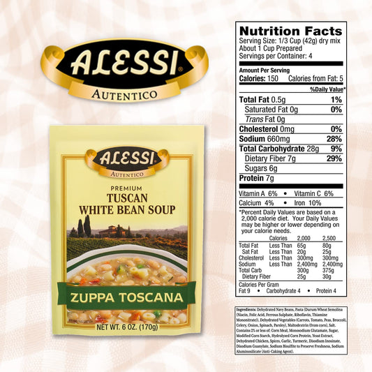 Alessi Autentico Premium Soups, Traditional Flavors, 6Oz (Tuscan White Bean, Pack Of 6)