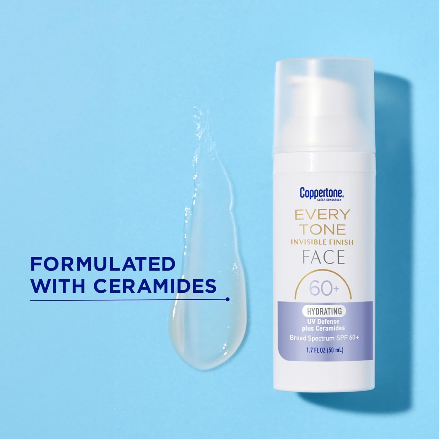 Coppertone Every Tone Invisible Finish Hydrating Uv Defense Face Sunscreen Spf 60+ With Ceramides, Lightweight, Blends In Clear Sunscreen For All Skin Tones, 1.7 Fl Oz Pump Bottle : Beauty & Personal Care