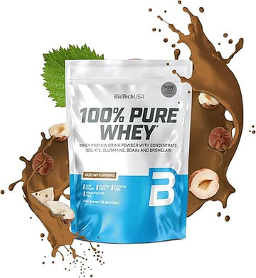 Biotechusa 100% Pure Whey | Protein Powder With Bcaa And Glutamine | Gluten-Free, Palm Oil Free | 21G Protein Per Serving, 454 G, Hazelnut