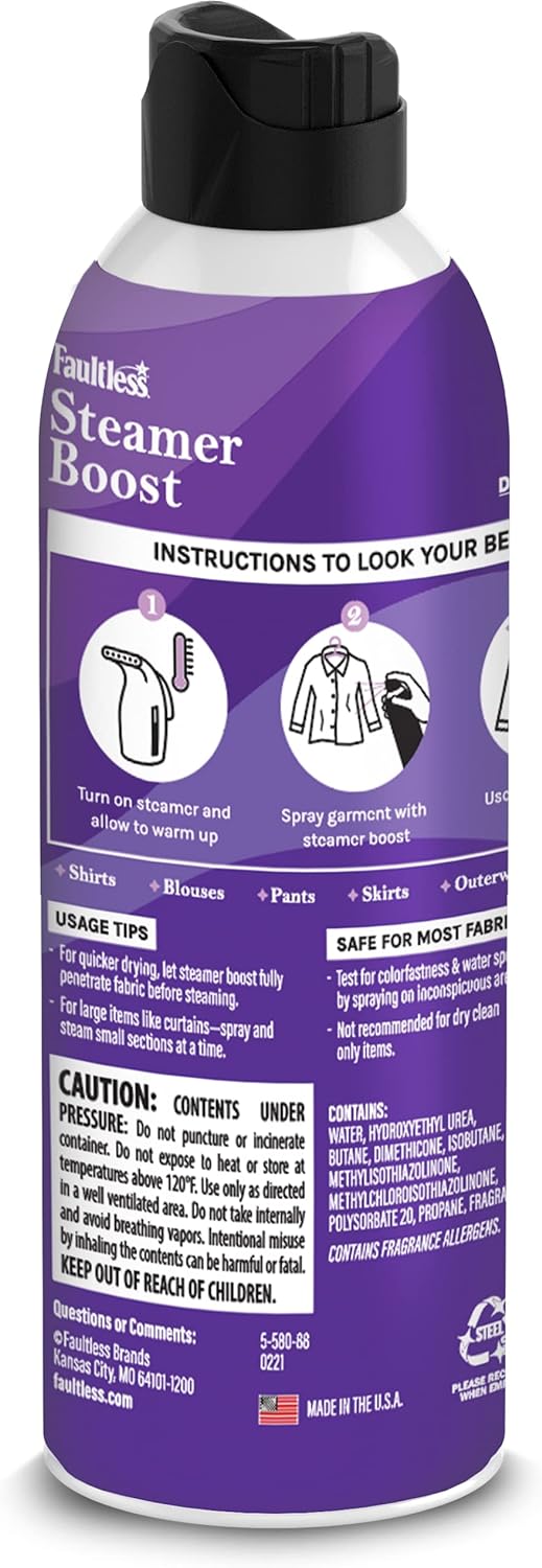 Faultless Steamer Boost (2 Pack) - Wrinkle Remover Spray For Clothes - Fabric Steamer To Reduce Steaming Time & Effort – Travel Wrinkle Spray W/Freshly Laundered Scent & Removes Odor, 15 Oz (425G)