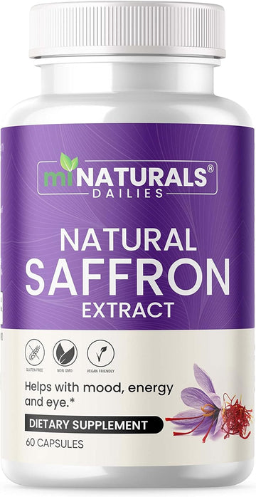 Natural Saffron Supplements - Pure Premium Extract Capsules - Mood Support - Eye Support - Energy - Made In Usa - 88.50 Mg - 60 Pills - Optimized - Pastillas De Azafran
