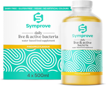 Symprove Pineapple Gut Health Supplement, 4 X 500Ml Probiotic Drink With Live & Active Bacteria, Vegan, Dairy-Free, Water-Based Formula, Daily Digestive Support