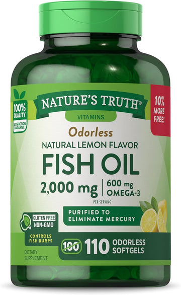Nature'S Truth Fish Oil Supplement | 2000Mg | 110 Softgels | Omega-3 | Non-Gmo & Gluten Free | Natural Lemon Flavor | Burpless