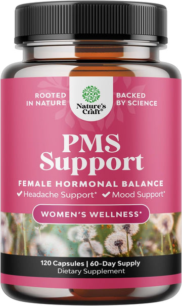 Advanced Pms Support Supplement For Women - Multibenefit Pms Relief Complex For Low Energy Mood Support Period Cramps And Bloating Relief For Women - Menstrual Hormonal Balance For Women 120 Capsules
