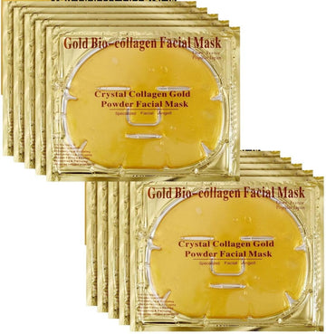 10 X Gold Face Mask - 24K Gold Crystal Gel Collagen Facial Masks, Treatment Anti Aging Puffiness Skincare Anti Wrinkle Tighten Skin