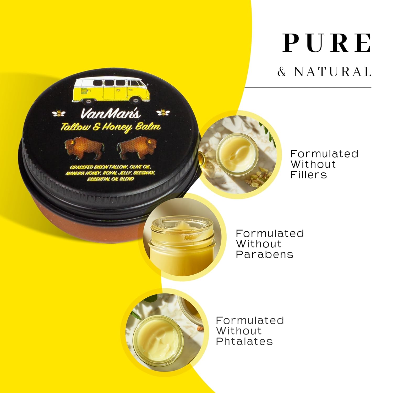 Vanman’S - Tiny Bison Tallow And Honey Balm - Grass-Fed/Finished Bison Tallow And Manuka Honey Cream With Royal Jelly, Essential Oils - Cream For Dry, Delicate Skin - Bison Tallow Skin Care - 0.25 Oz : Beauty & Personal Care