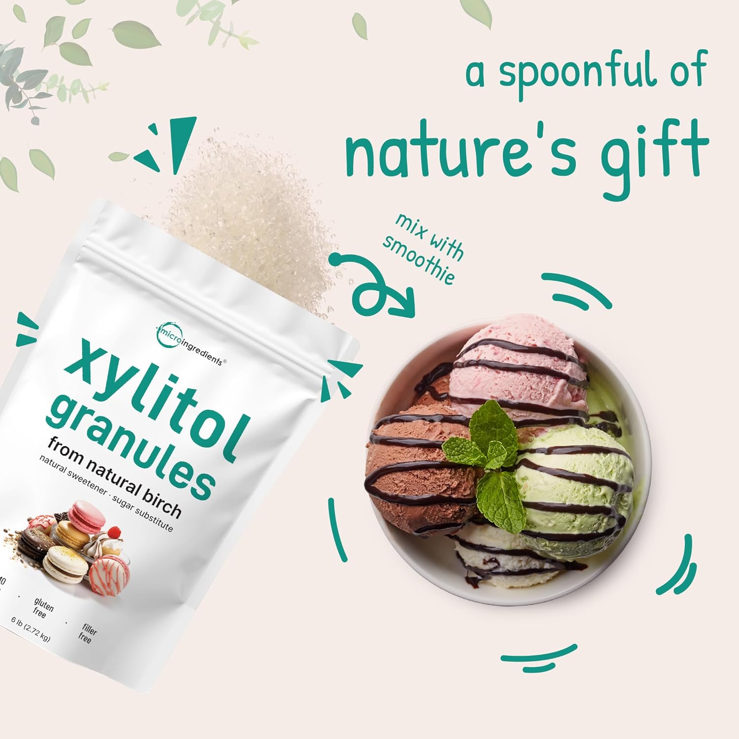 Xylitol Sweetener, 6 Pounds, Natural Sweetener, 1:1 Sugar Substitute And Low Calorie, Great For Baking And Cooking, No After Taste, Keto Friendly : Grocery & Gourmet Food