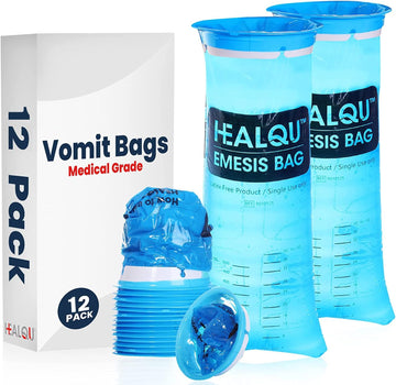 Healqu Hospital Vomit Bags - 12 Pack 1000Ml Car Throw Up Bag - For Airsick Travel & Motion Sickness - Leak Resistant Puke Bag - Disposable Barf Bags Throw Up, Nausea