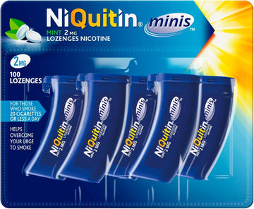 Niquitin Minis Mint 2 Mg Lozenges - Effective Smoking Craving Relief - Practical Pocket-Sized Container - 100 Mini Lozenges - Relieve Sudden Cravings - Reduce And Quit Smoking Aid