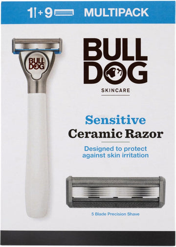 Bulldog Skincare - Sensitive Ceramic Razor Multipack Smooth Glide Razor Handle Plus 9 Blade Refills For Men