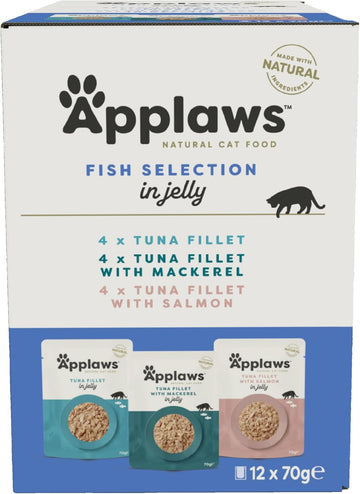 Applaws Natural Wet Cat Food Pouch, Fish Selection In Jelly 70 G (12 X 70 G Pouches)8270Ml-A