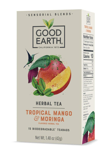 Good Earth Sensorial Blend All Natural Tropical Mango And Moringa Herbal Tea, 15 Count