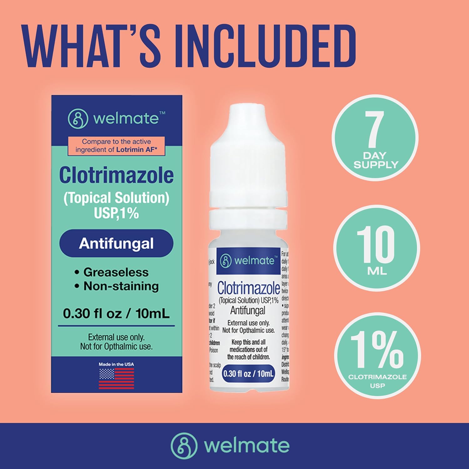 Welmate Clotrimazole 1% Antifungal Topical Solution, 0.33 Fluid Ounce : Health & Household