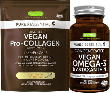 Vegan Vanilla Collagen Protein Powder & Vegan Omega-3 Bundle, Complete Collagen Boosting Formula & Sustainable Algae Oil 1340Mg, By Igennus