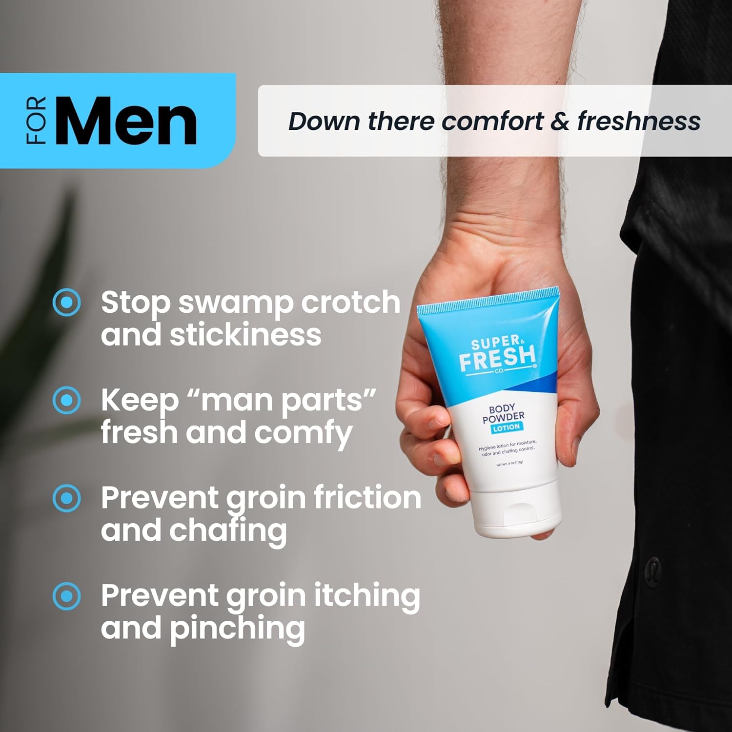 Super Fresh Body Powder Lotion By Sweatblock - Talc Free, Anti-Chafing, Deodorizing, Natural Ingredients - No Mess Body Powder Lotion For Men And Women - 4 Fl Oz