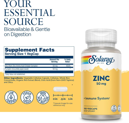 Zinc 50Mg Solaray 100 Veg Cap - Pack Of 3