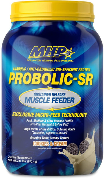 Maximum Human Performance Probolic-Sr Sustained Release Protein Powder, 24G Protein, Bcaas, Glutamine, Arginine, Pre-Workout, Post-Workout, Nighttime Protein, 2Lbs, 26 Servings, Cookies & Cream