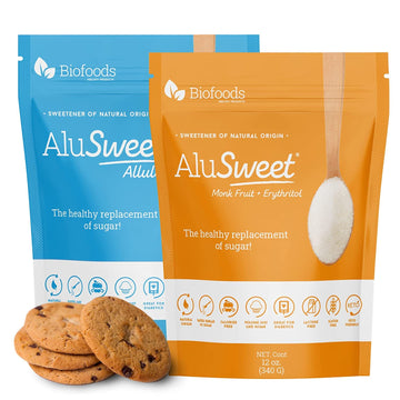 Alusweet 2-Pack Kit Includes (1) Allulose Zero Calorie Sweetener & (1) Allulose Monk Fruit & Erythritol Sweetener - 24 Oz - 1:1 Sugar Substitute, Keto-Friendly, Organic, Plant-Based Substitute