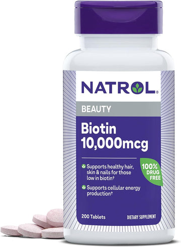 Natrol Beauty Biotin 10000Mcg, Dietary Supplement For Healthy Hair, Skin, Nails And Energy Metabolism, 200 Tablets, 200 Day Supply