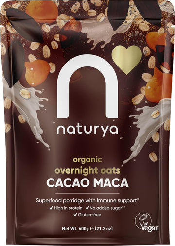 Naturya Organic Cacao Maca Overnight Oats - Gluten-Free With Hemp Protein, Rich In Magnesium, Vegan, No Added Sugar - 600G