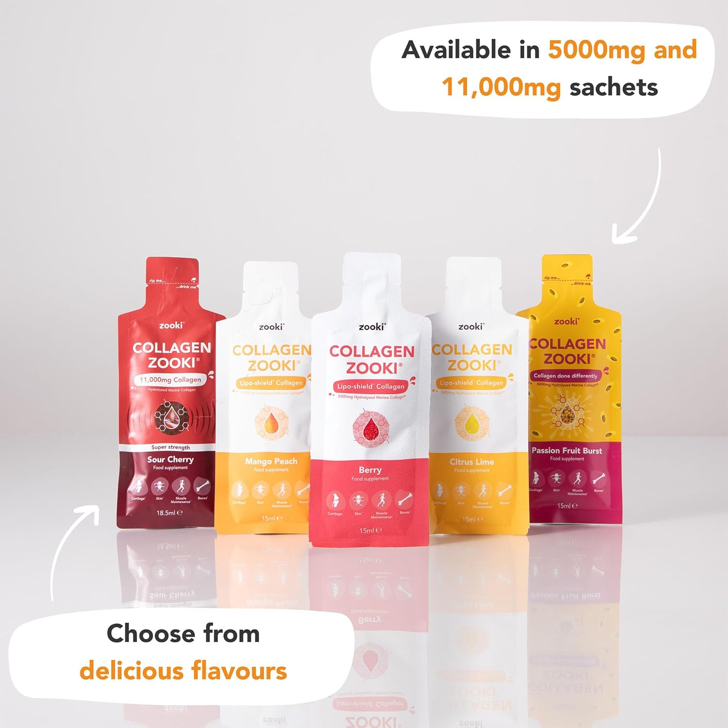 Zooki Super Strength Marine Collagen Liquid Sachets 11,000Mg – Great Taste, Sugar Free – Highest Strength Marine Collagen Supplements For Women & Men – Skin, Joints & Hair (Mango Peach, 14 Servings) : Health & Household