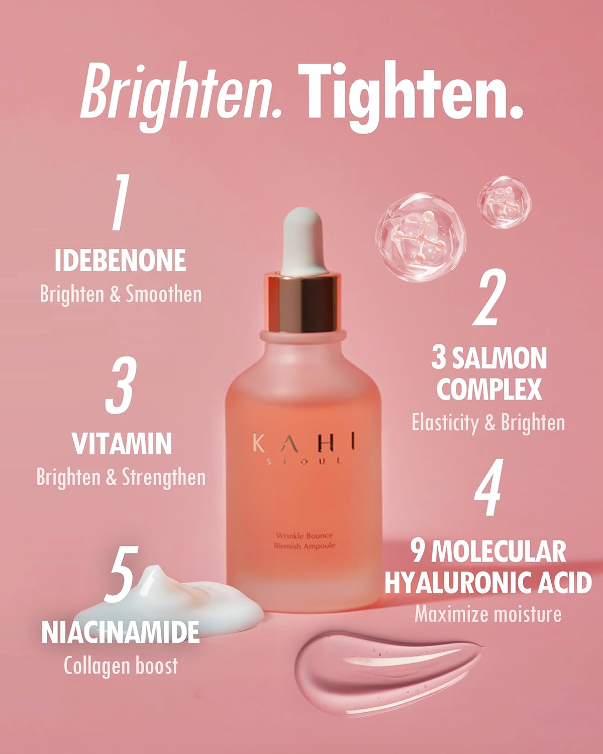 Kahi Wrinkle Bounce Blemish Ampoule | Collagen Serum For Face Dark Spot Corrector Daily Face Serum Face Moisturizer Face Serum For Glowing Skin Korean Ampoule Facial Oil Face Care 1.69 Fl Oz