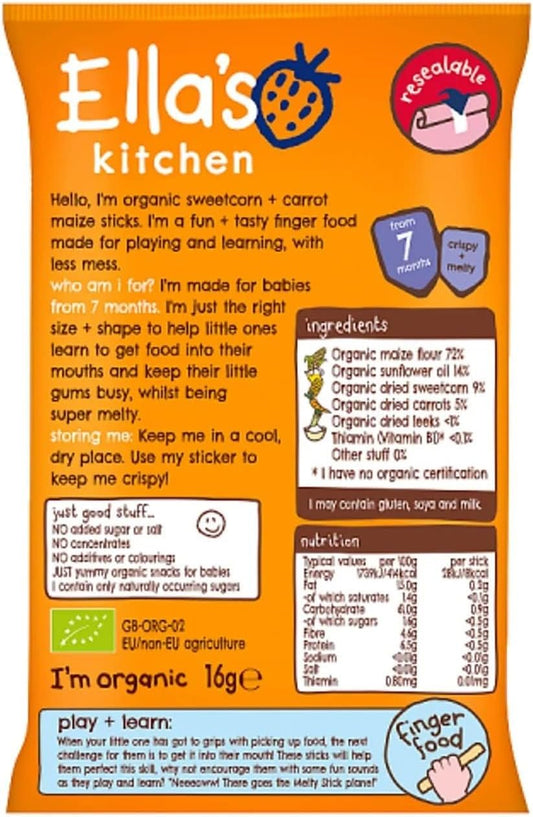 Ella'S Kitchen Sweetcorn And Carrot Melty Sticks From 7 Months, 16G