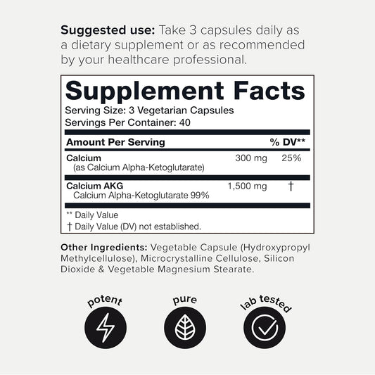 Toniiq 1800Mg Ultra High Purity Ca Akg Supplement - 99%+ Highly Purified And Bioavailable Calcium Alpha-Ketoglutarate - Calcium Akg Longevity Supplement - 120 Ca-Akg Vegetarian Capsules