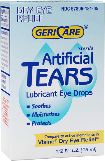 Gericare Artificial Lubricating Tears, Dry Eyes Redness Relief Drops - Long Lasting Eye Drops Formula, 0.5 Fl Oz Bottle (15Ml) (Pack Of 1)