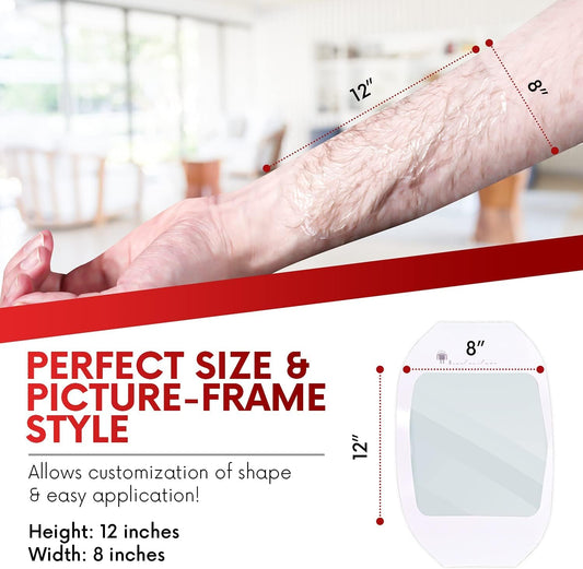 Transparent Film Dressing, 8" X 12" Box Of 10 - Waterproof Wound Bandage Adhesive Patches, Post Surgical Shower Or Iv Shield, Tattoo Aftercare Bandage By Healqu