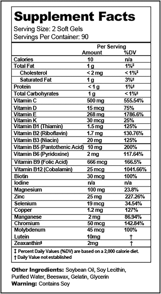 Lunovus Macular Support Plus Multivitamin Based On Areds 2 Study - Eye Vitamins For Macular Support - Mineral Supplement With Lutein And Zeaxanthin - 180 Soft Gels