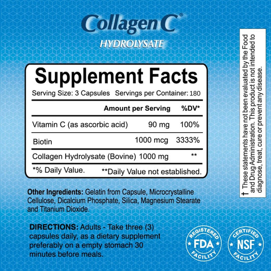 Alfa Vitamins Collagenc - Collagen Hydrolysate Capsules Anti-Aging Nutritional Supplement For - Skin, Nails & Hair Rejuvenation - Supports Bone & Muscle Health - 180 Capsules - 2 Pack