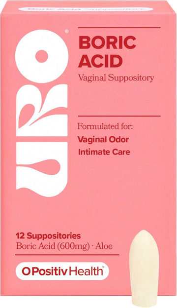 Uro Boric Acid Vaginal Suppository – With Lactic Acid, And Aloe For Fast Relief And Vaginal Odor Control – Vegan, Free From Parabens, Dyes, And Fragrances – 12 Count (Pack Of 1)