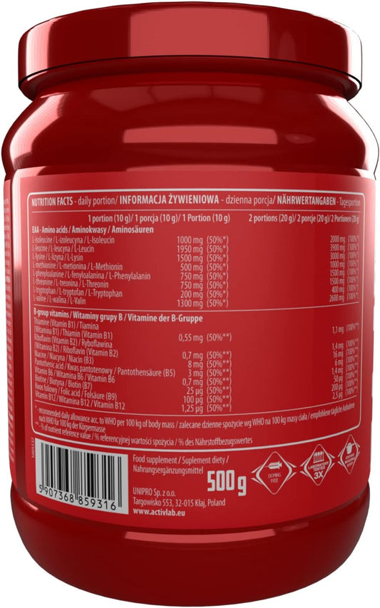 Activlab Eaa Xtra Instant 500G, Strawberry Raspberry Flavour | Essential Amino Acids With B Vitamins | Premium Workout Supplement For Enhanced Muscle Recovery And Performance, Ideal For Athletes