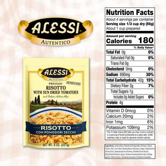 Alessi Autentico, Premium Seasoned Risotto, Italian Arborio Rice, Easy To Prepare, 8Oz (Sun Dried Tomato, Pack Of 6)