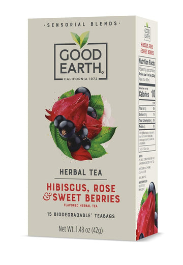 Good Earth Sensorial Blend All Natural Hibiscus, Rose And Sweet Berries Herbal Tea, 15 Count Tea Bags (Pack Of 5)