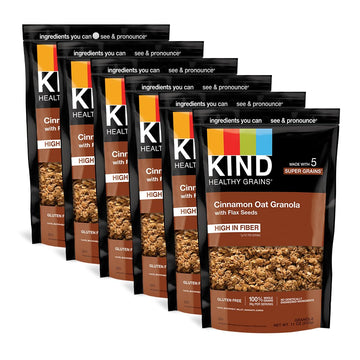 Kind Healthy Grains Granola, Cinnamon Oat Clusters With Flax Seeds, Healthy Snacks, Gluten Free, 100% Whole Grains, 5G Protein, 11Oz, 6 Count
