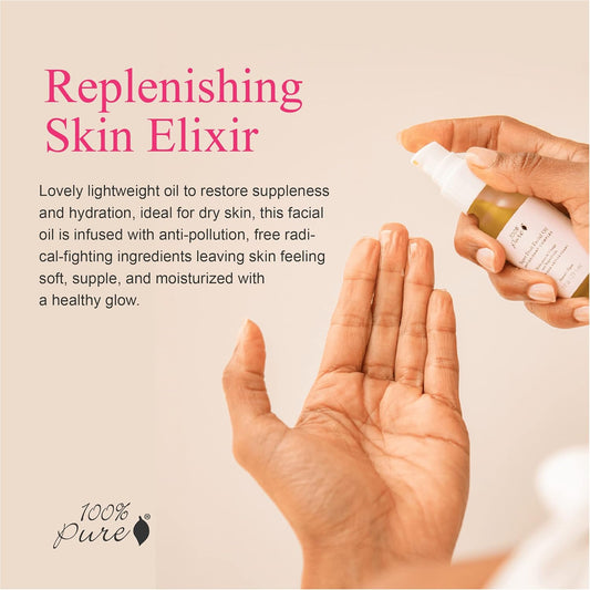 100% Pure Super Fruit Nourishing Oil Hydrating Skincare Face & Body Moisturizer, Rejuvenating Plant-Based Boost For Dry Dehydrated Skin - Vegan - 1Oz